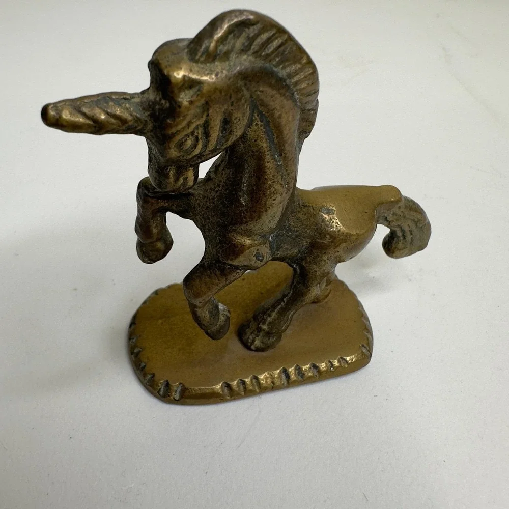 Brass Unicorn Figurine Mythical Creature Home Decor Table Accent Small